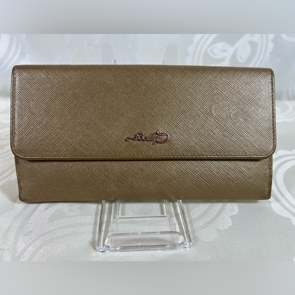 1030: Bally Gold Metallic Saffiano Leather Long Wallet